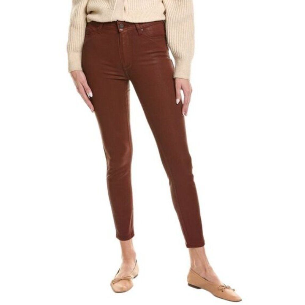 Paige Hoxton Ankle High Rise Pants in Burgundy Dust Luxe Coating size 30 NWT